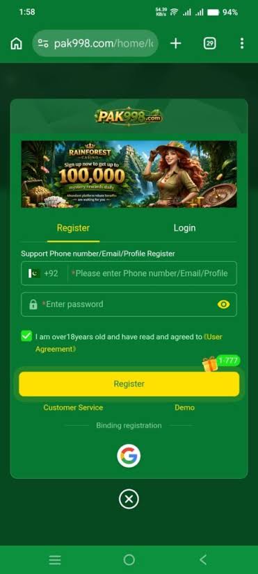 Pak998.com Apk Register now